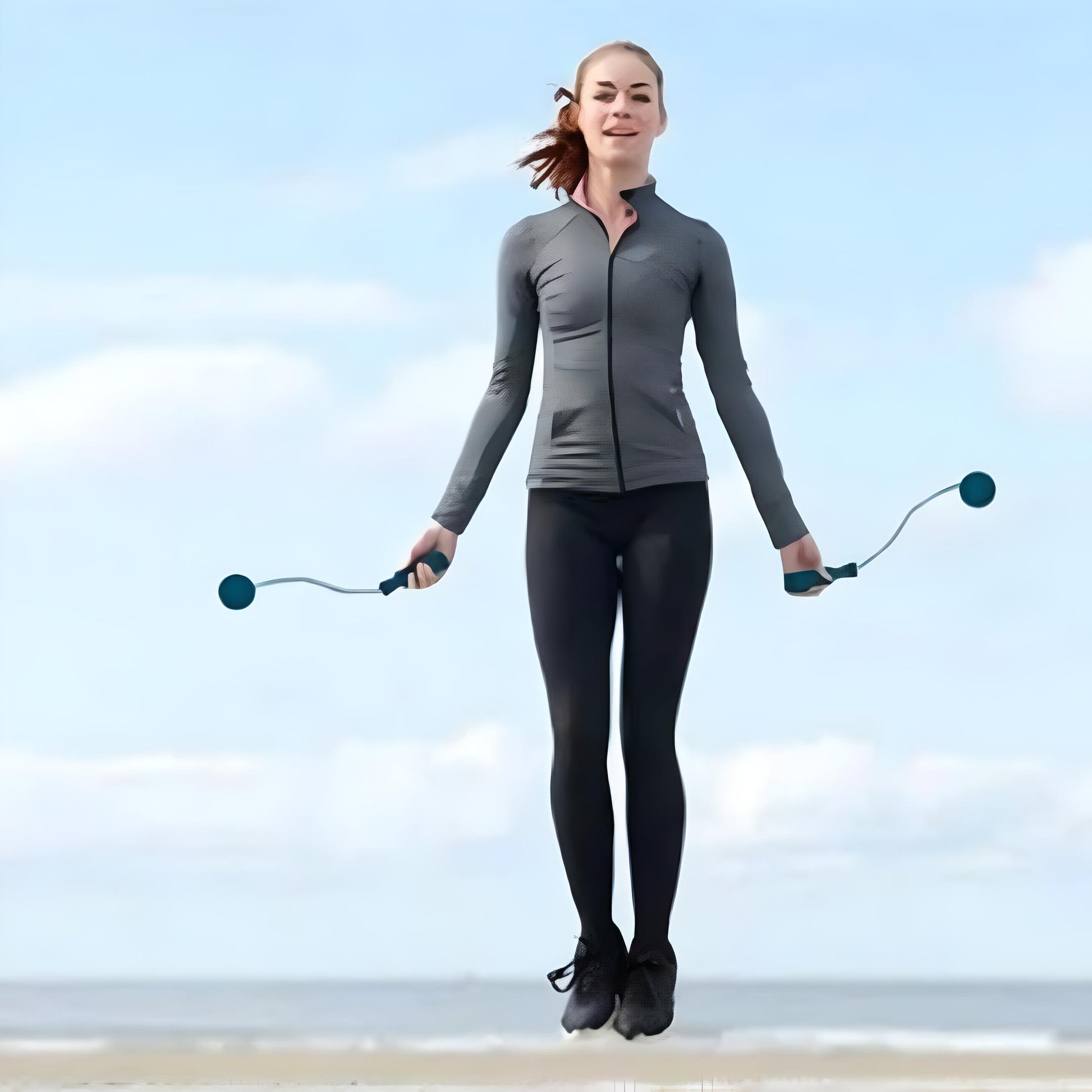 femme saute corde a sauter sans fil plage