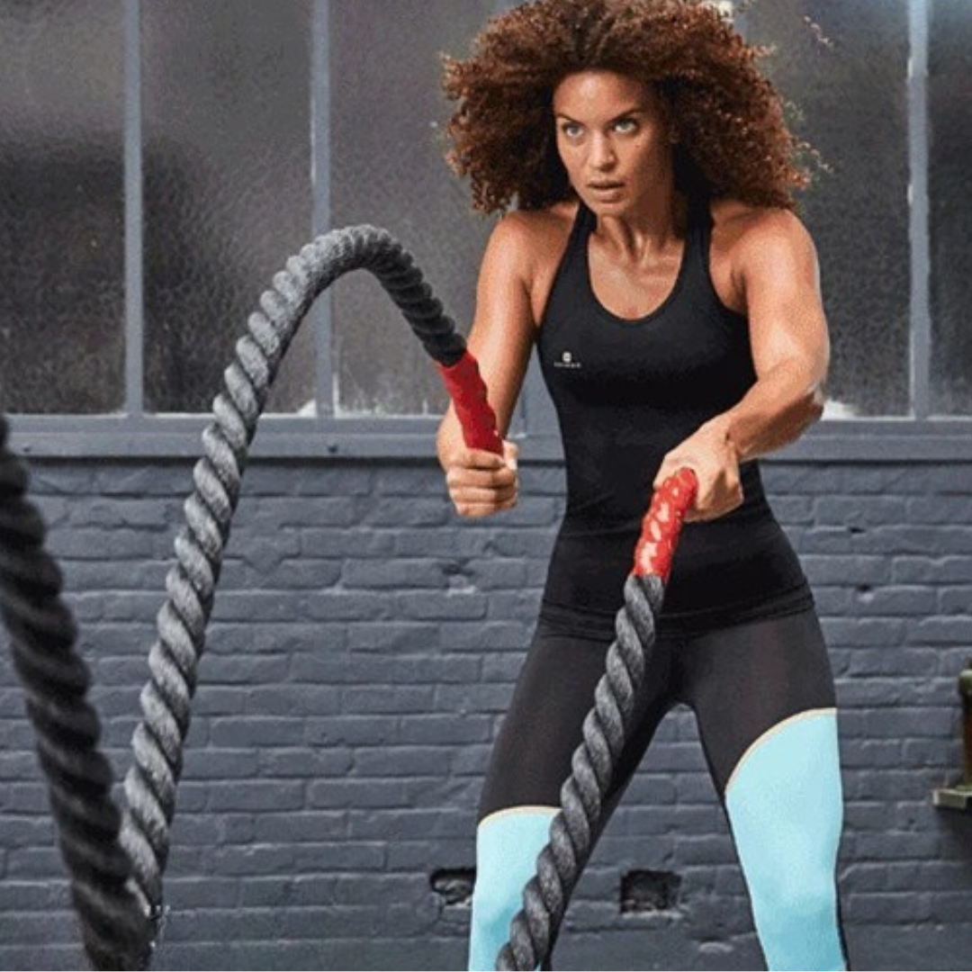 femme corde a sauter legging bleu