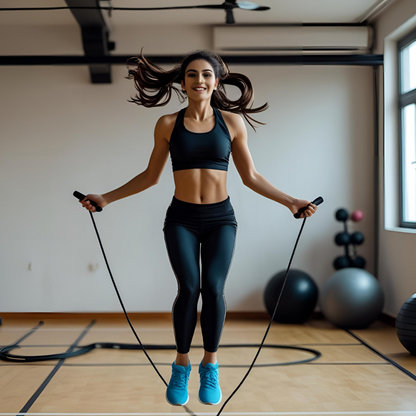 femme corde a sauter tenue noire