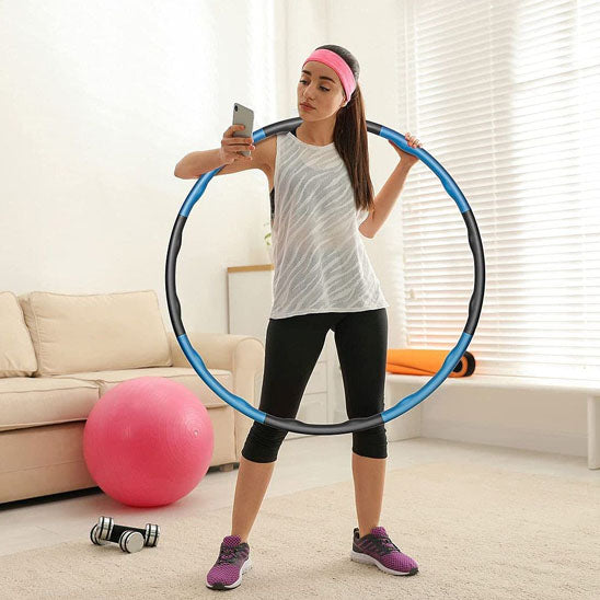 femme hula hoop fitness bleu gris